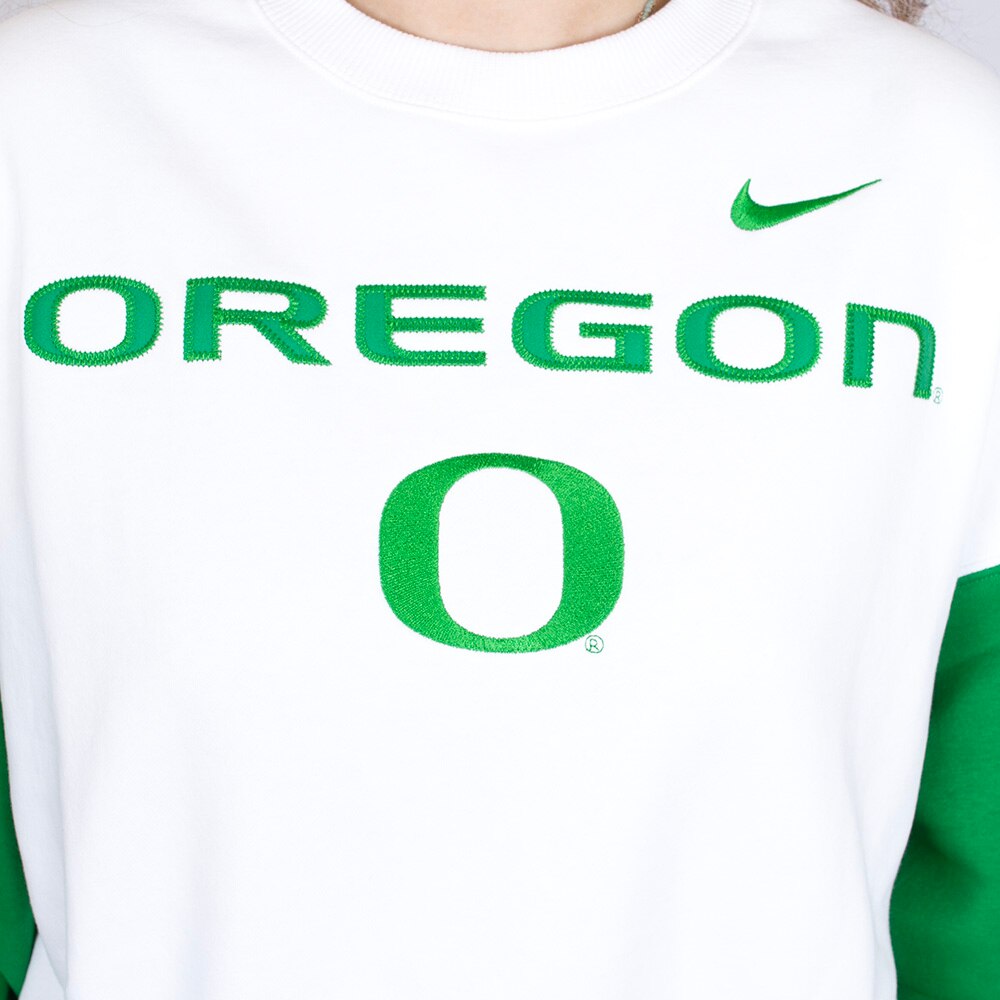 Classic Oregon O, Nike, White, Pullover, Cotton Blend, Women, Color block, Crew Neck, Sweatshirt, 813951